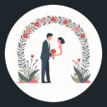Wedding Day Bliss Sticker Runt Klistermärke<br><div class="desc">Celebrate love and marriage with this elegant sticker featuring a bride and groom under a floral arch,  perfect for wedding albums and decor.</div>