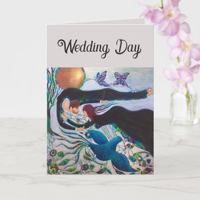 Wedding Day Couple in Love Whimsical Art  Kort (Orkide)