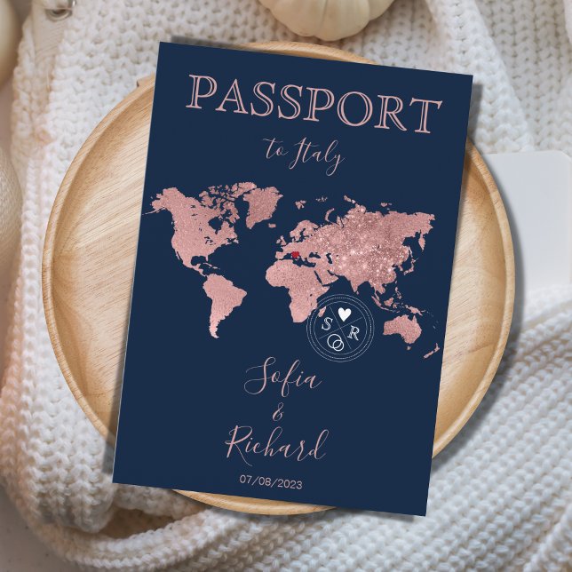 Wedding Destination Passport Gold Weltkarte Inbjudan (Skapare uppladdad)