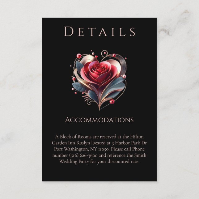 Wedding Details-Modern Heart Shaped Rose  Tilläggskort (Baksida)