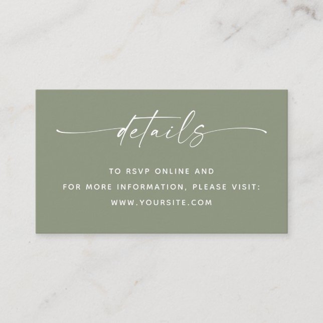 Wedding Details + QR Code | Sage Green Minimalist  Tilläggskort (Framsida)