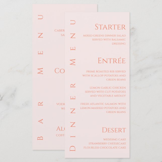 Wedding Dinner and Bar Menu-Blush Meny (Fram/baksida)