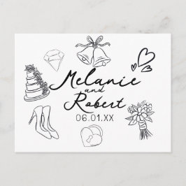 Wedding Doodle Save the Dates Wedding Anniversary  Helg Vykort