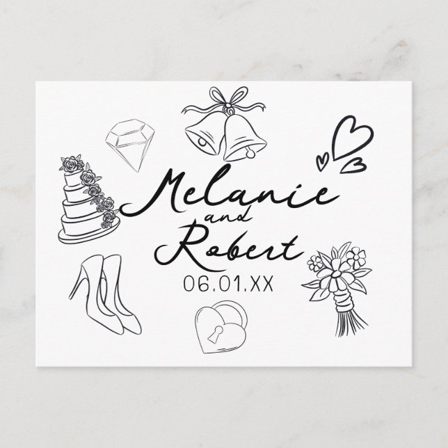 Wedding Doodle Save the Dates Wedding Anniversary  Helg Vykort (Framsida)