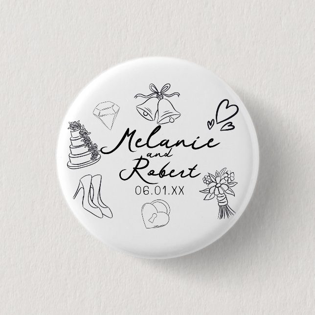 Wedding Doodle Save the Dates Wedding Anniversary  Knapp (Framsida)