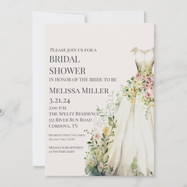 Wedding Dress Bridal Shower Invitation Inbjudningar (Framsida)
