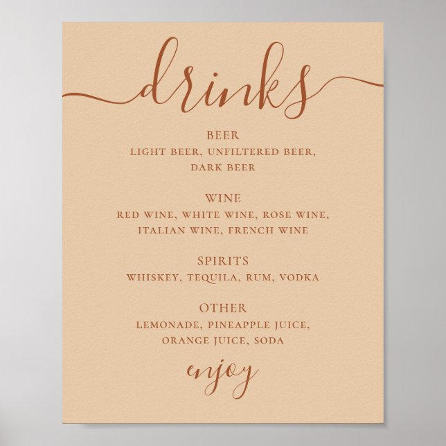 Wedding Drinks Script Menu Sign | Peach Sand Bar Poster (Framsidan)