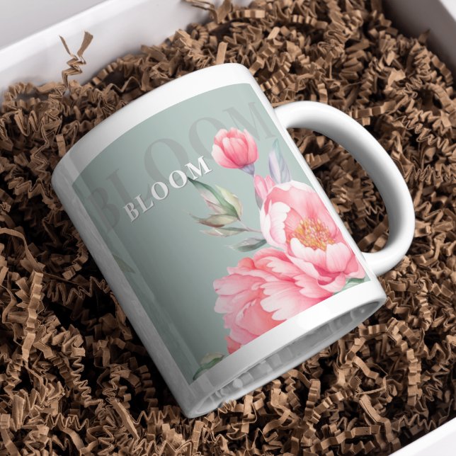 Wedding & Eid | Pink Peony & Sage Green Jumbo Mug Mugg (Skapare uppladdad)
