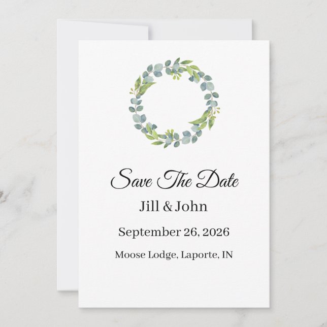 Wedding Eucalyptus Wreath Vertical  Save the Date  (Framsida)