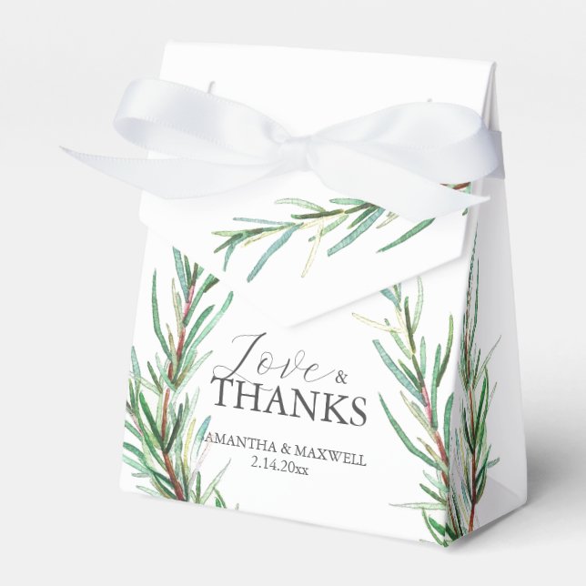 Wedding Favor Boxes Rosemary Greenery Presentaskar (Framsidan Sidan)