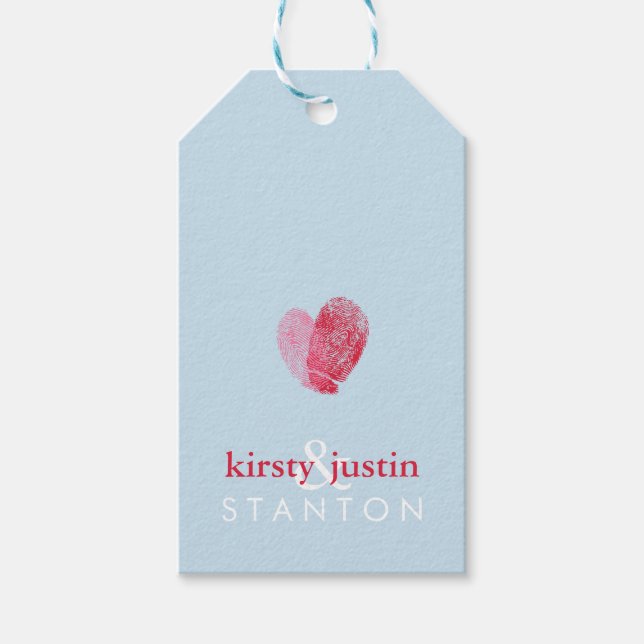 WEDDING FAVOR GIFT MÄRKRE söt fingeravtrycksblått Presentetikett (Framsidan)