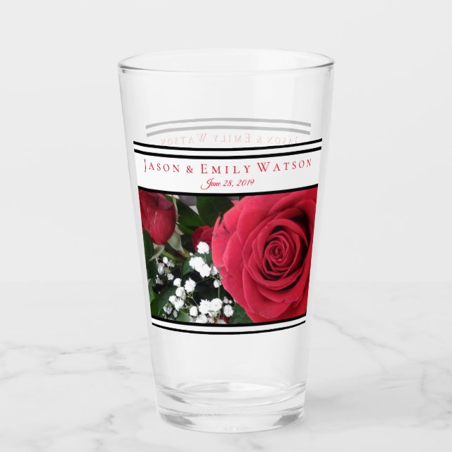 Wedding Favor Glass Röd ros Glaskopp (Framsida)