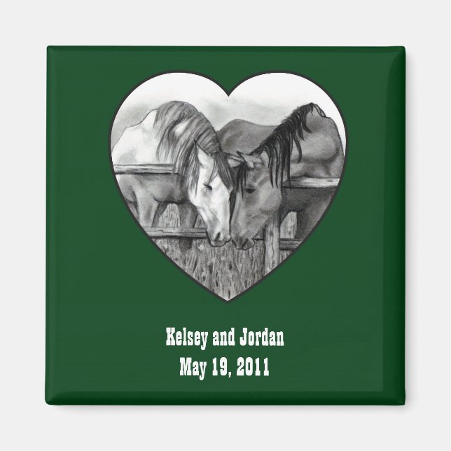 WEDDING FAVOR: HORSES: HITCHED: PENCIL, HEART MAGNET (Framsidan)