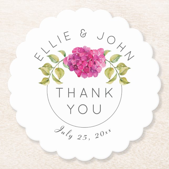 Wedding Favor Shock rosa Hydrangea Underlägg Papper (Framsida)
