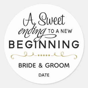 WEDDING FAVOR STICKER SVETTER SOM SLUTER NY BÖRJ RUNT KLISTERMÄRKE