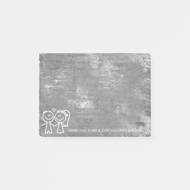 Wedding Favor Tack Grått Distress Silver Post-it Block (Framsida)