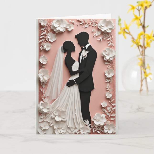 Wedding Floral Frame With Bride And Groom Kort (Gul blomma)