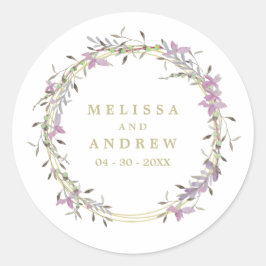 Wedding Floral Watercolor Garland in Purple Shades Runt Klistermärke
