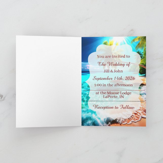 Wedding Folding Invitation Tropical Beach Inbjudan (Inuti)