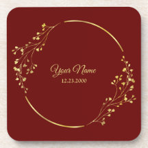 Wedding Golden Floral Geometric Wreath Red Party