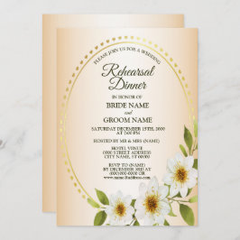 Wedding Golden White Floral Peach Rehearsal Dinner Inbjudningar