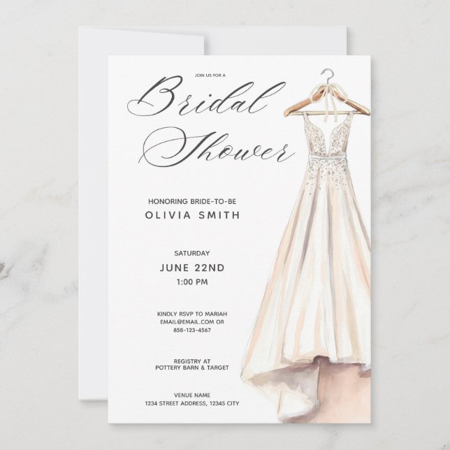 Wedding Gown Bridal Shower Invitation Inbjudningar (Framsida)