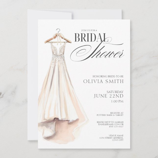 Wedding Gown Bridal Shower Invitation Inbjudningar (Framsida)