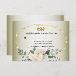 Wedding Greenery Leaves Pink Floral Gold Geometric OSA Kort