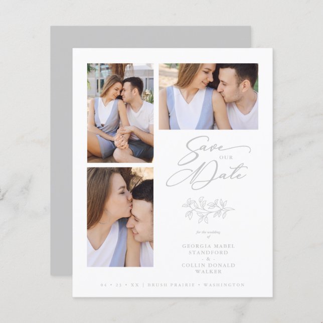 Wedding Grey 3 Photos Collage Budget Branches (Fram/baksida)