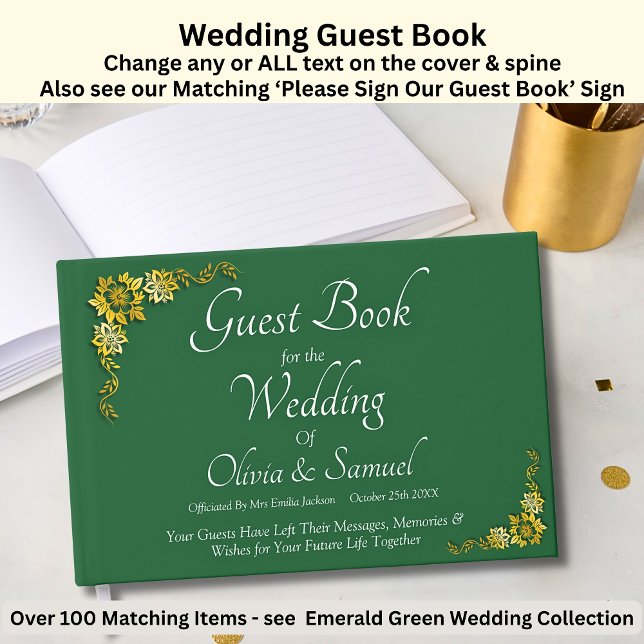 Wedding Guest Book Emerald Green & Gold Gästböcker (Skapare uppladdad)