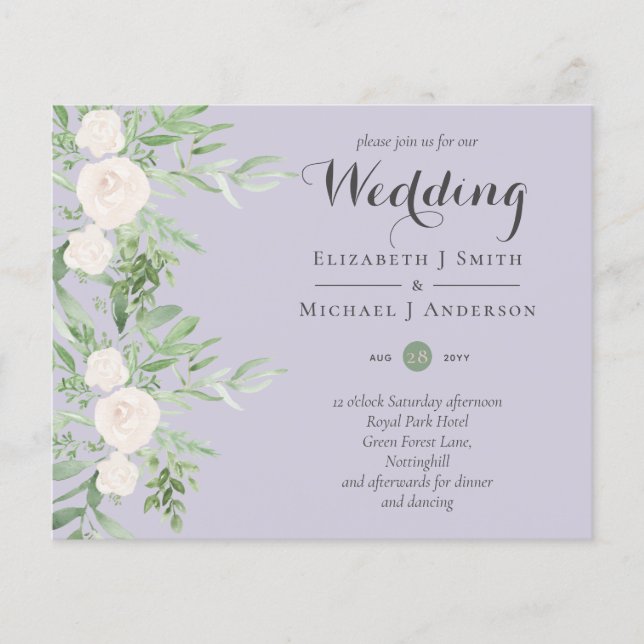 WEDDING-inbjudan till Lavender Sage Blommigt LOW B Flygblad (Framsidan)