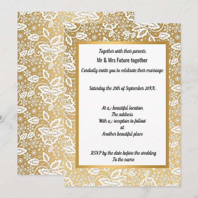 WEDDING-INBJUDAN vintage GULD Inbjudningar (Fram/baksida)