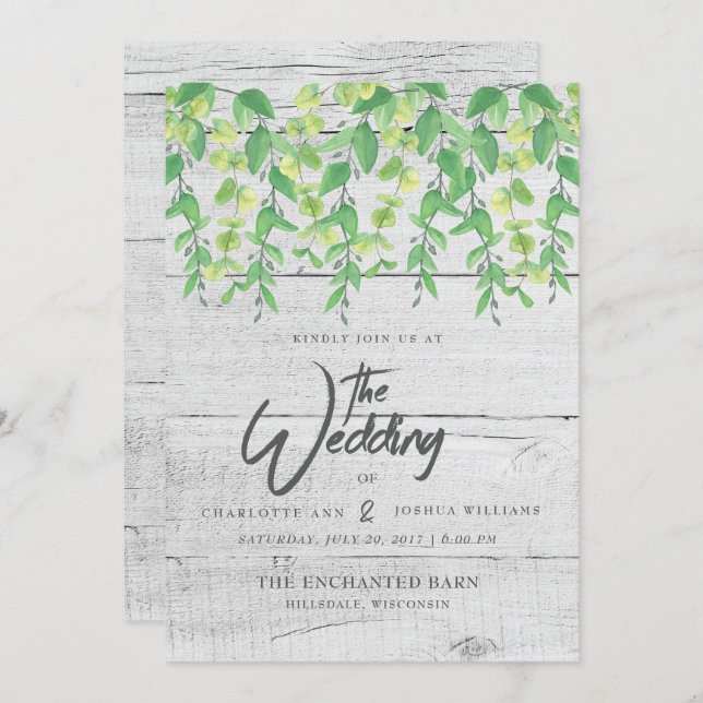 WEDDING-INBJUDANDE | Rustic Greenery Watercolor Inbjudningar (Fram/baksida)