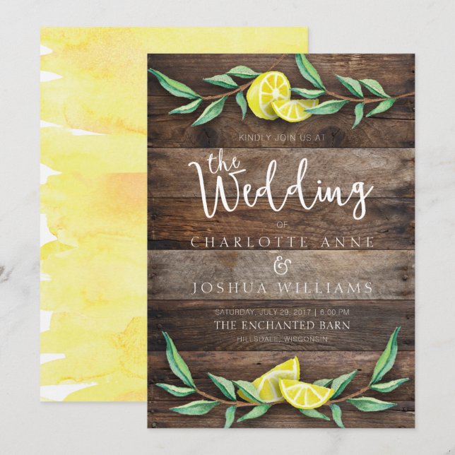 WEDDING-INBJUDANDE | Rustic Wood Lemon Watercolor Inbjudningar (Fram/baksida)