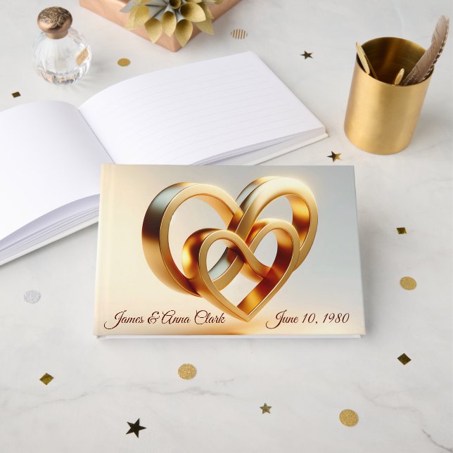 Wedding Infinity and Gold Heart Symbol Gästböcker (Framsida öppen)