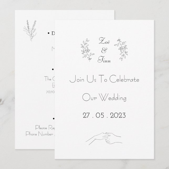 Wedding Invitation (12,7 x 17,8 cm) - Black&White Inbjudningar (Fram/baksida)