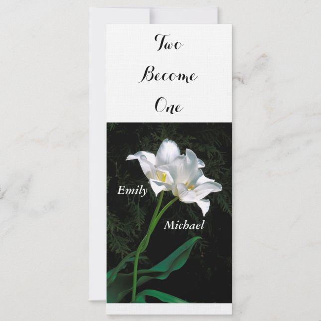 WEDDING INVITATION/2 INTERTWINING WHITE TULIPS INBJUDNINGAR (Framsida)