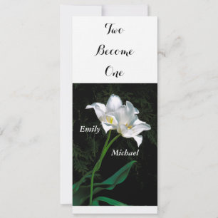 WEDDING INVITATION/2 INTERTWINING WHITE TULIPS INBJUDNINGAR