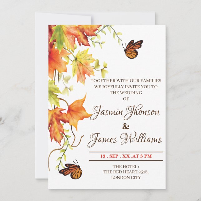  Wedding Invitation Autumn fflowers sample modern Inbjudningar (Framsida)