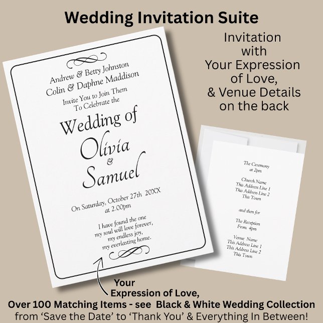 Wedding Invitation Black & White with Infinity Inbjudningar (Skapare uppladdad)