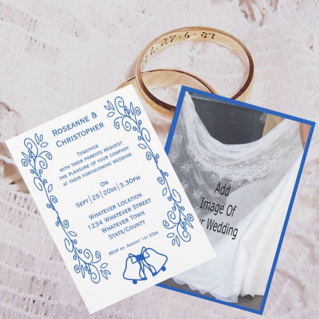 Wedding Invitation Blue Sapphire Bells Scrollwork Inbjudningar (Skapare uppladdad)