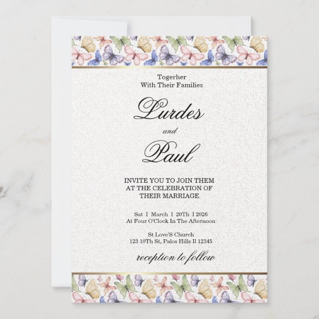  Wedding invitation  Border Butterfly Inbjudningar (Framsida)