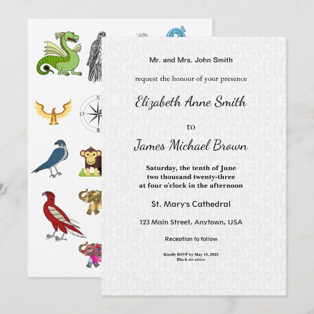 Wedding Invitation Card Elegant Script Animal Fun Meddelande (Fram/baksida)