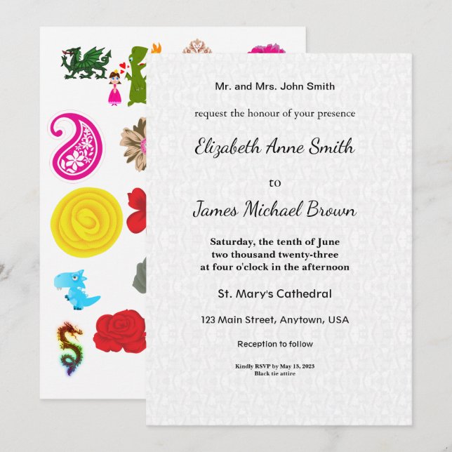 Wedding Invitation Card Elegant Script Floral Meddelande (Fram/baksida)