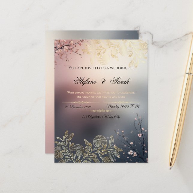 Wedding invitation card  vykort (Fram/Back In Situ)
