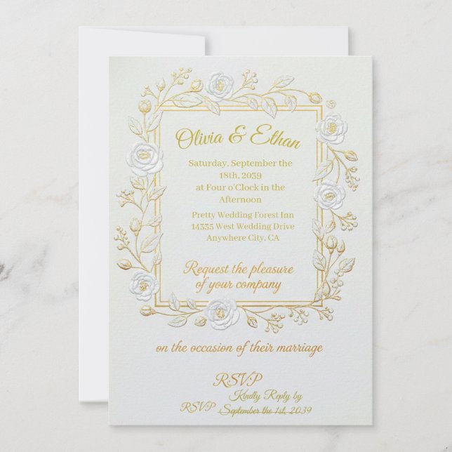Wedding Invitation - Classic Gold & Olive Branch  Inbjudningar (Framsida)