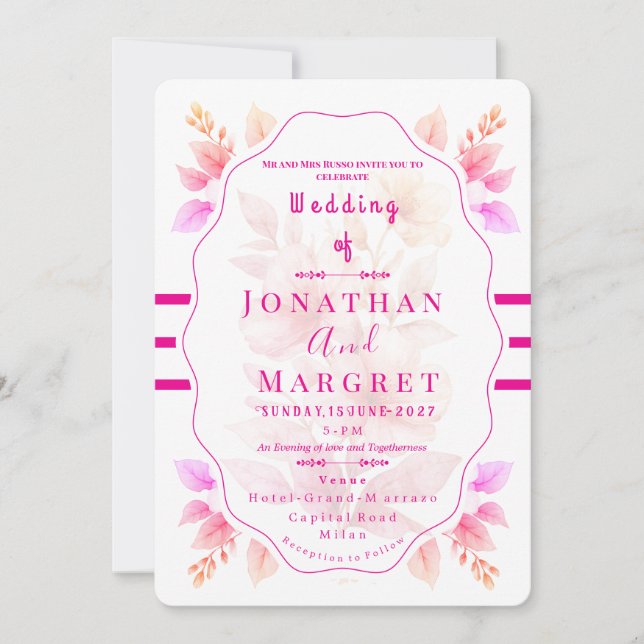 Wedding Invitation Classic Pink Floral Aesthetic Inbjudningar (Framsida)