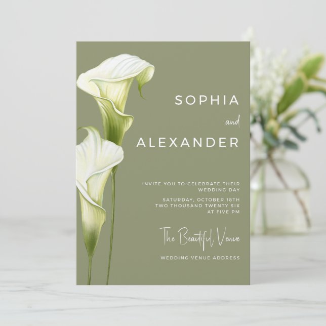 Wedding Invitation "Delicate Calla Lilies" Inbjudningar (Stående Fram)