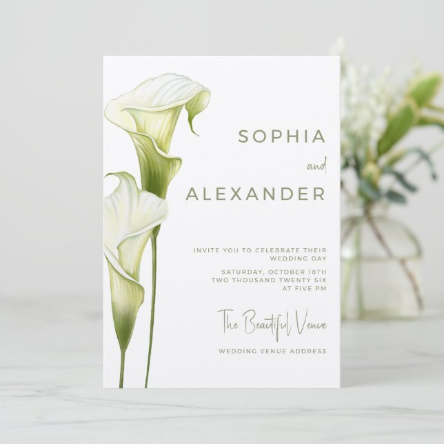 Wedding Invitation "Delicate Calla Lilies" Inbjudningar (Stående Fram)