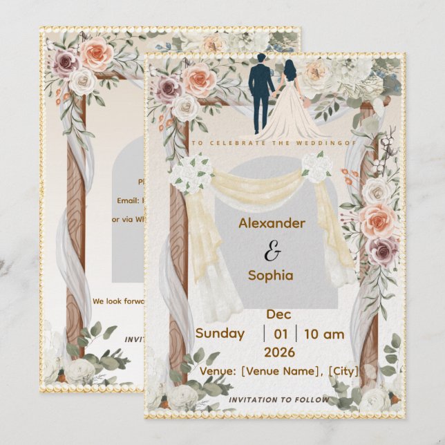 Wedding Invitation | Editable Modern Template Inbjudningar (Fram/baksida)